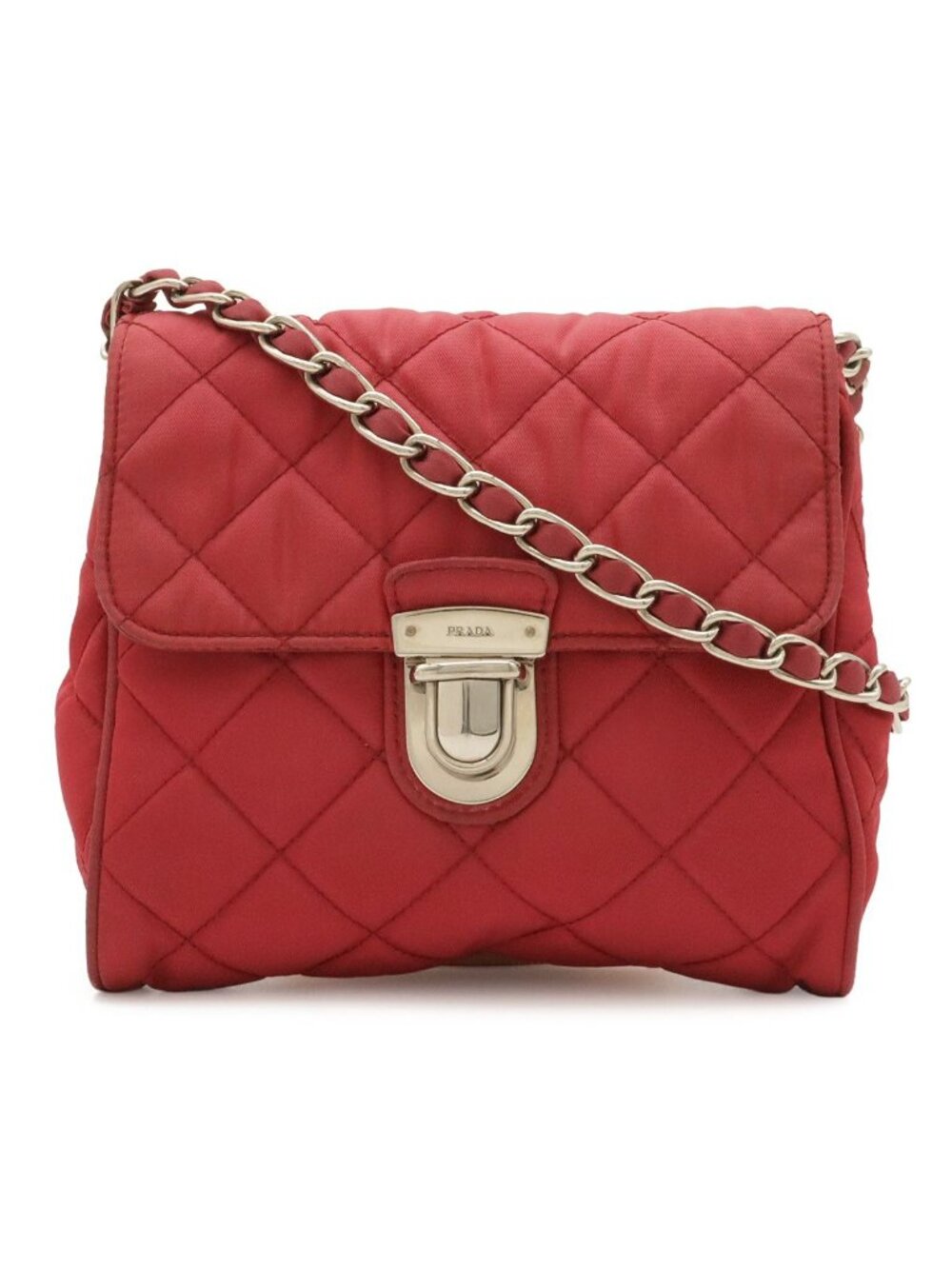 Prada Impuntu Chain Shoulder Bag Pochette Quilted Nylon Leather Fuchsia Pink